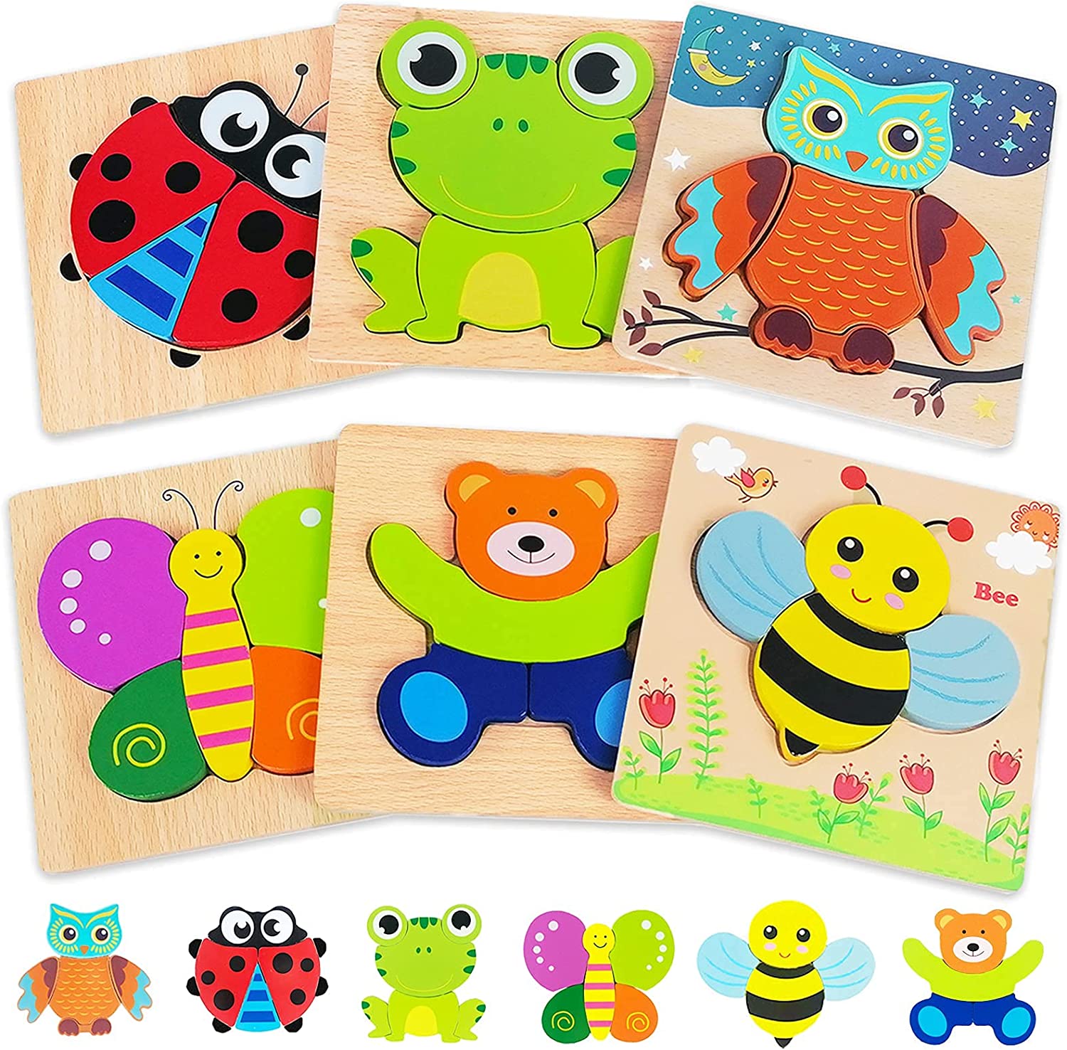 Bekayshad Wildlife Fine Motor Toddler Puzzles, 6-Pack