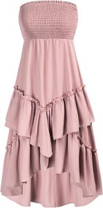 GRACE KARIN Tiered High-Low Hem Strapless Midi Dress