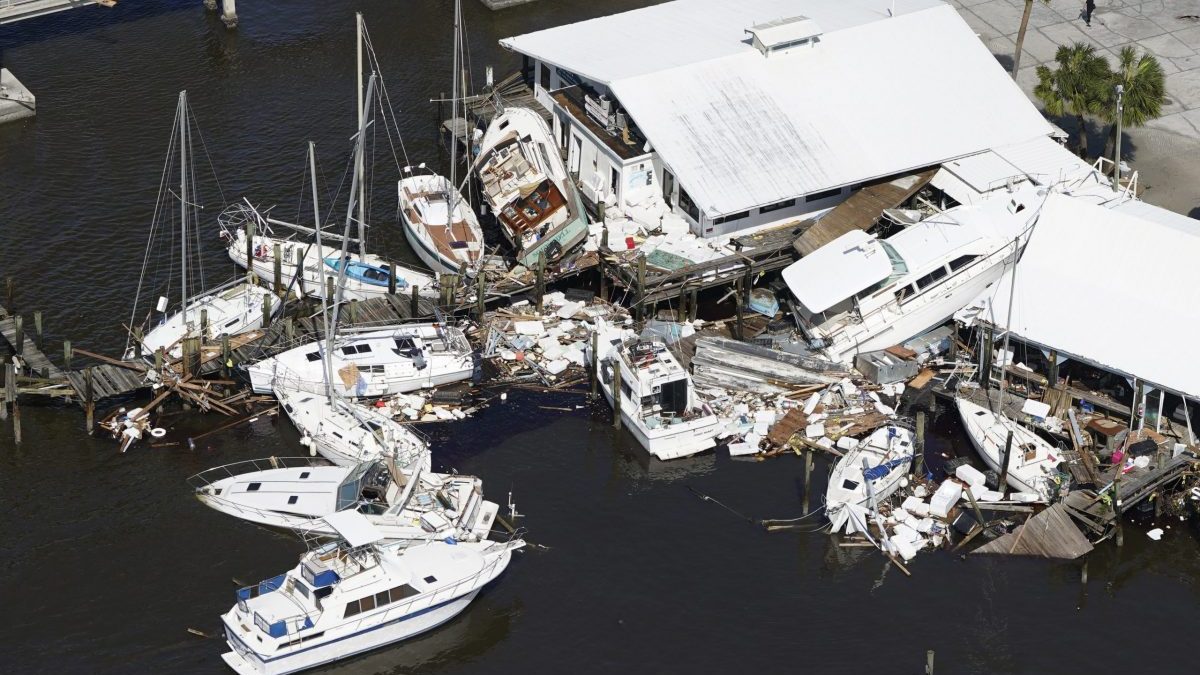 Some wrecked boats are shown in Fort Myers Beach, Florida, after Hurricane Ian.