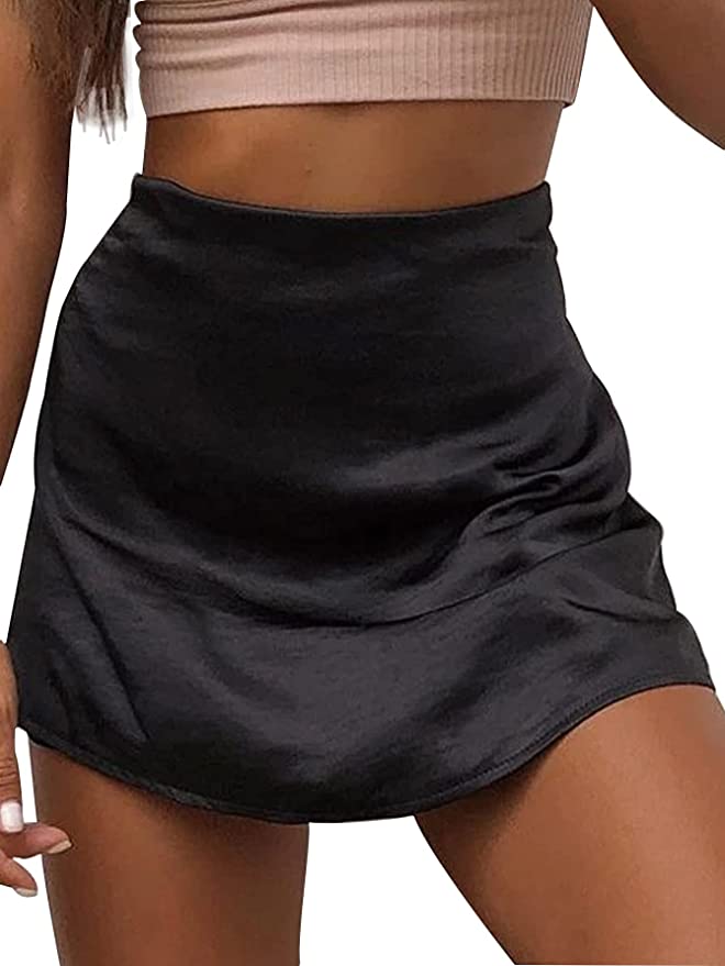 LYANER High Waist Mini Satin Skirt