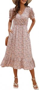 Manydress Side Pockets V Neck Floral Midi Dress