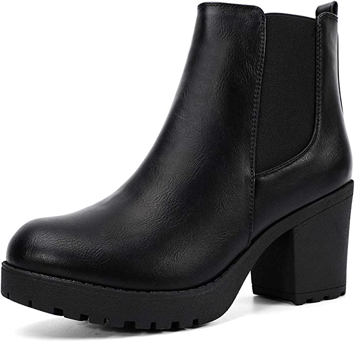 Moda Chics Elastic Gore Chunky Platform Ankle Boots