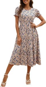 NAVINS A Line Tiered Ruffle Hem Floral Midi Dress