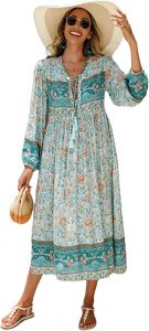 R.Vivimos Tassel Tie Neck Bohemian Floral Midi Dress