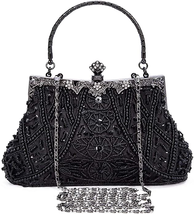 Selighting Metal Handle & Chain Beaded Clutch