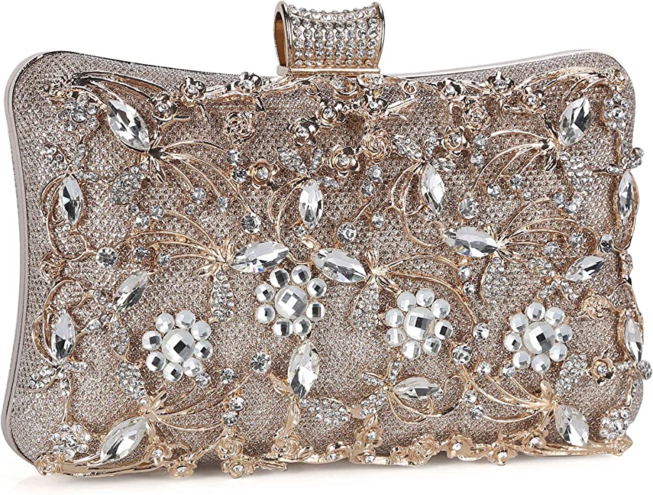 Tanpell Floral Rhinestone Pattern Beaded Clutch