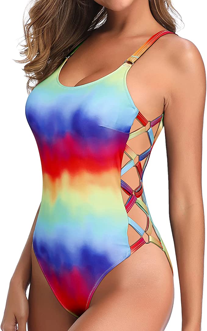 Tempt Me Lace Up Sides Tie-Dye One-Piece Swimsuit