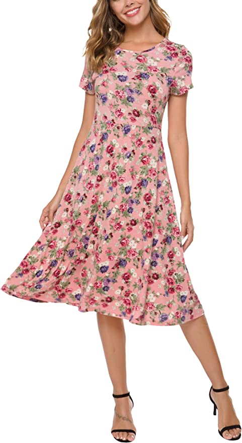 Urban CoCo Round Neck Flared Floral Midi Dress