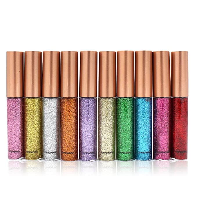 VOLLUCK Waterproof Liquid Metallic Glitter Eyeliner, 10 Pack