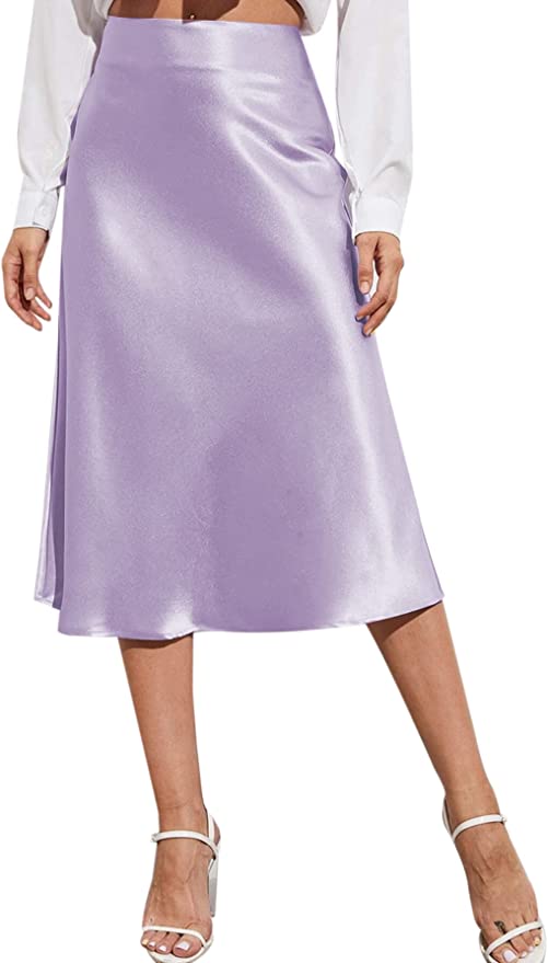 Zeagoo Hidden Side Zipper Midi Satin Skirt