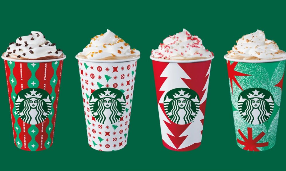 Starbucks holiday drinks in holiday cups