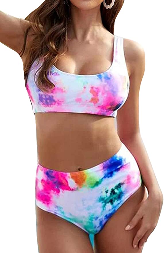 Adisputent Removable Chest Pad Tie Dye Bikini Set