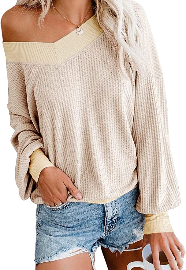 Adreamly Oversized Off Shoulder Women’s Waffle Knit Top