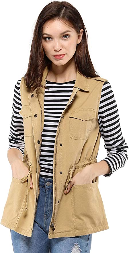 Allegra K Snap Button Placket Cotton Women’s Utility Vest