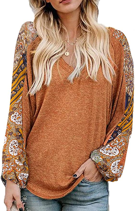 Beyove V Neck Balloon Sleeve Women’s Bohemian Top