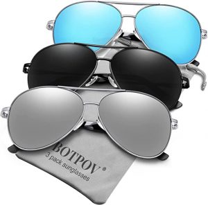 BOTPOV Mirrored Aviator Sunglasses For Men, 3 Pack