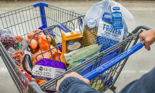 Thanksgiving groceries in Walmart cart