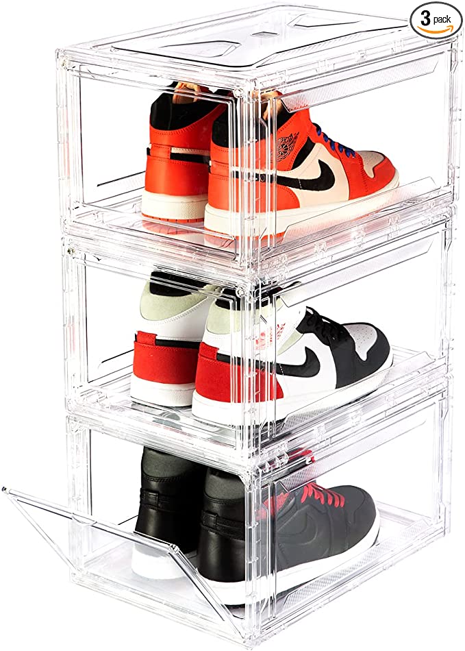 BBYB Drop Front Magnetic Door Shoe Display Case, 3 Pack