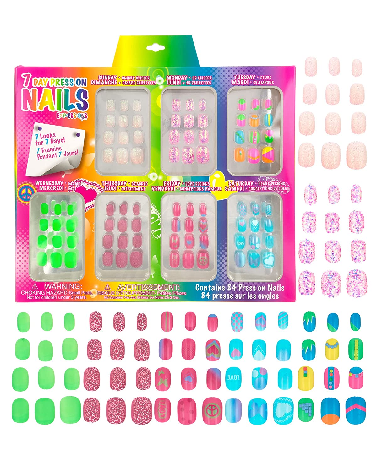 Expressions Days Of The Week Press-On Nails, 84-Piece