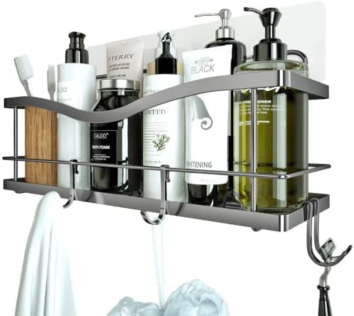 KINCMAX Adhesive Shower Caddy Shelf With Hooks