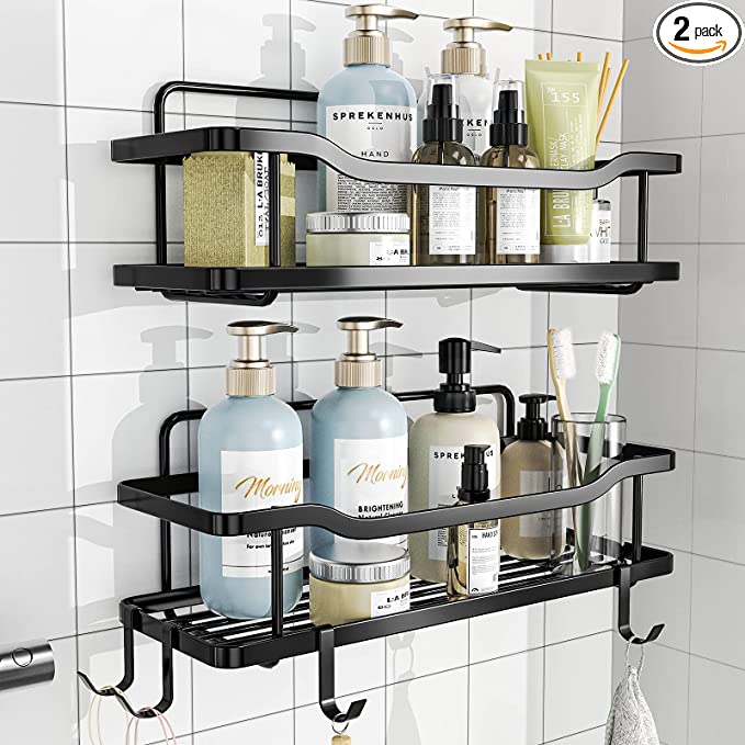 OMAIRA Adhesive Shower Caddy With Hooks, 2 Pack