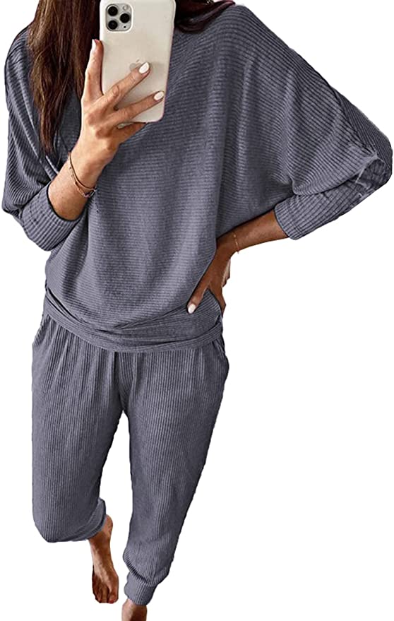 PRETTYGARDEN Thin Rib Knit Fabric Women’s Sweatsuit