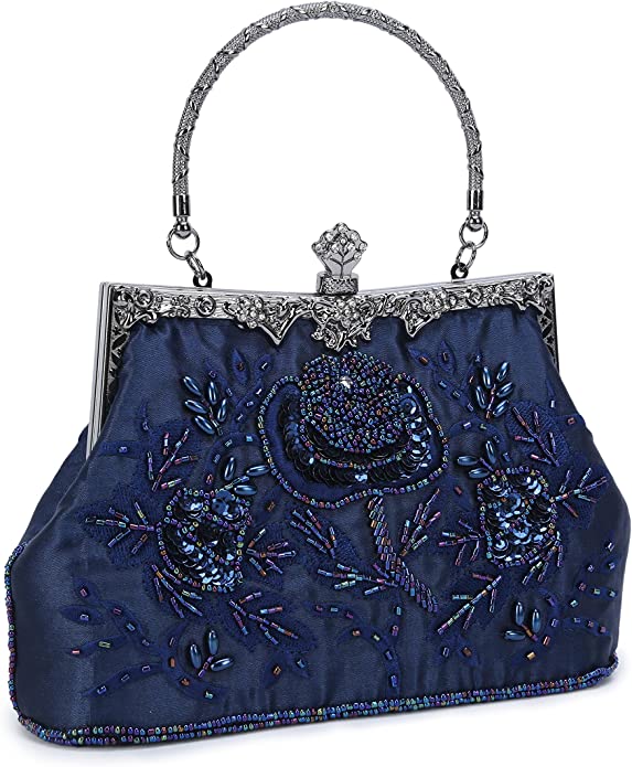 UBORSE Metal Frame Embroidered Beaded Purse