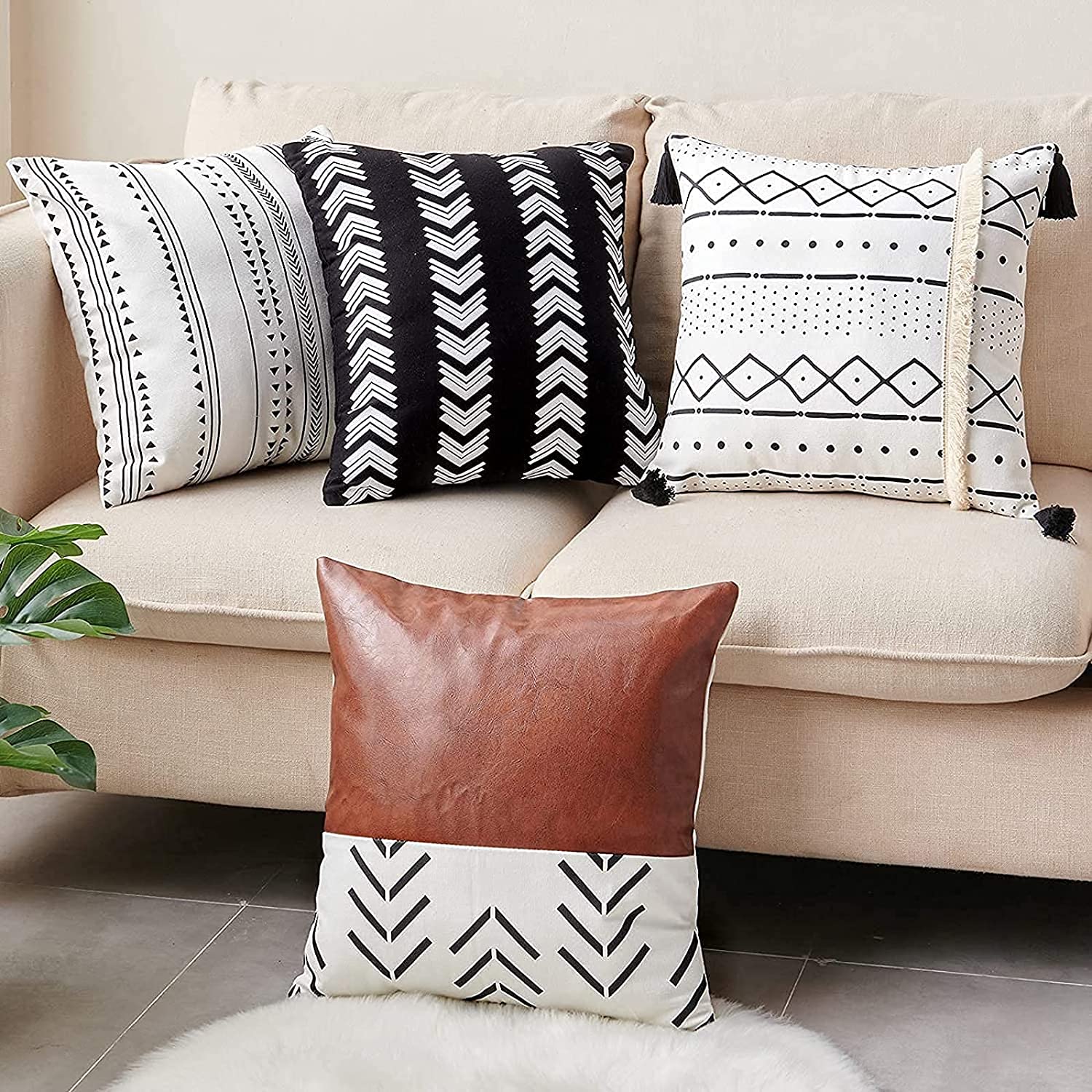 CDWERD Zippered Throw Pillow Covers Boho Decor, 4-Piece