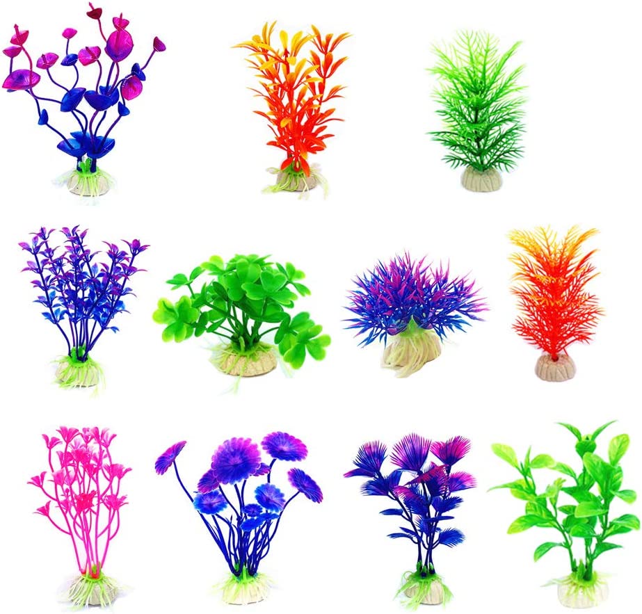 CousDUoBe Plastic Aquatic Plants Fish Tank Decorations, 11-Piece