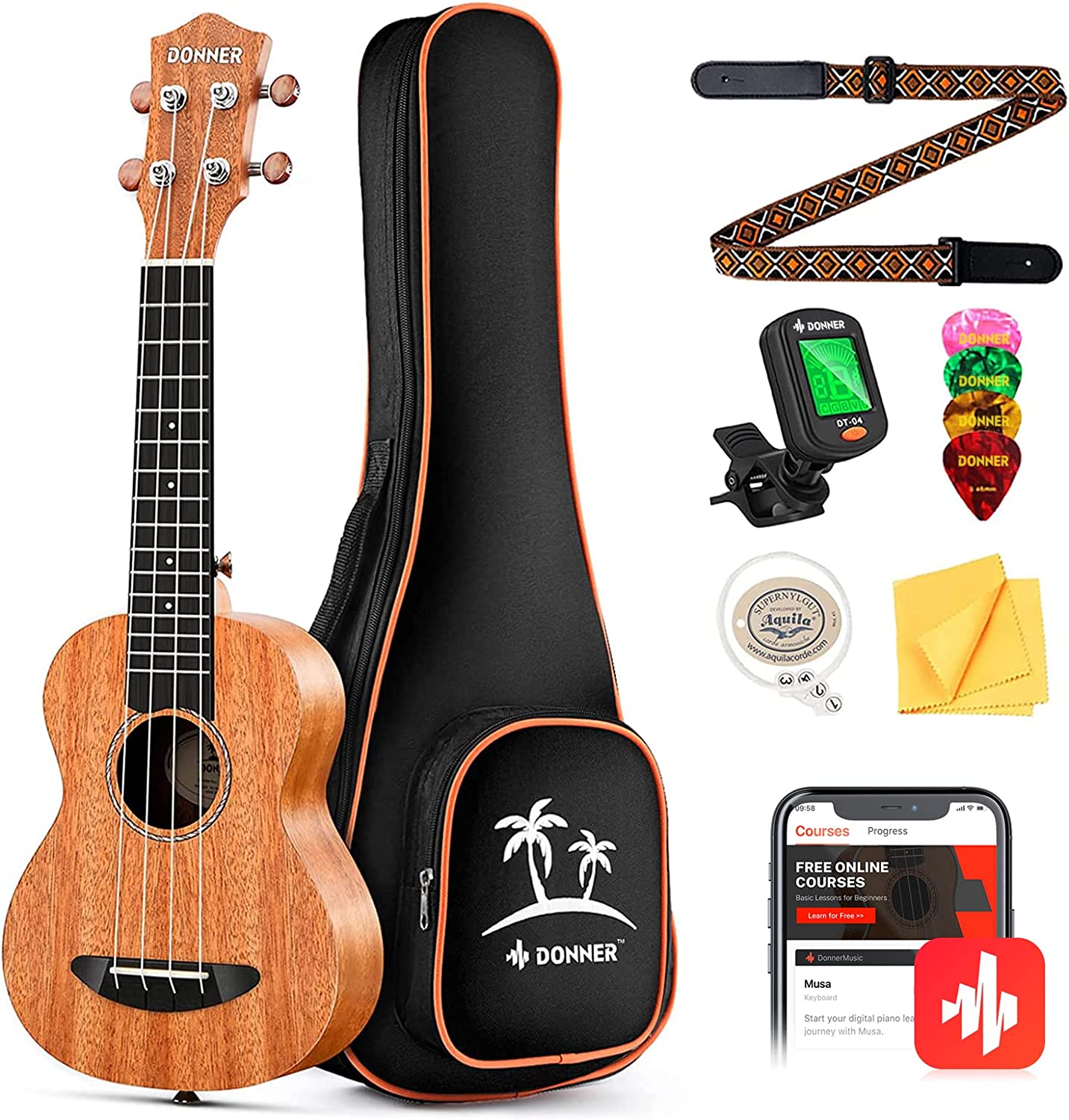 Donner Tuner & Mahogany Concert Ukulele