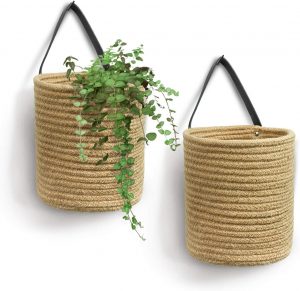 Goodpick Jute Rope Hanging Basket Boho Decor, 2-Piece