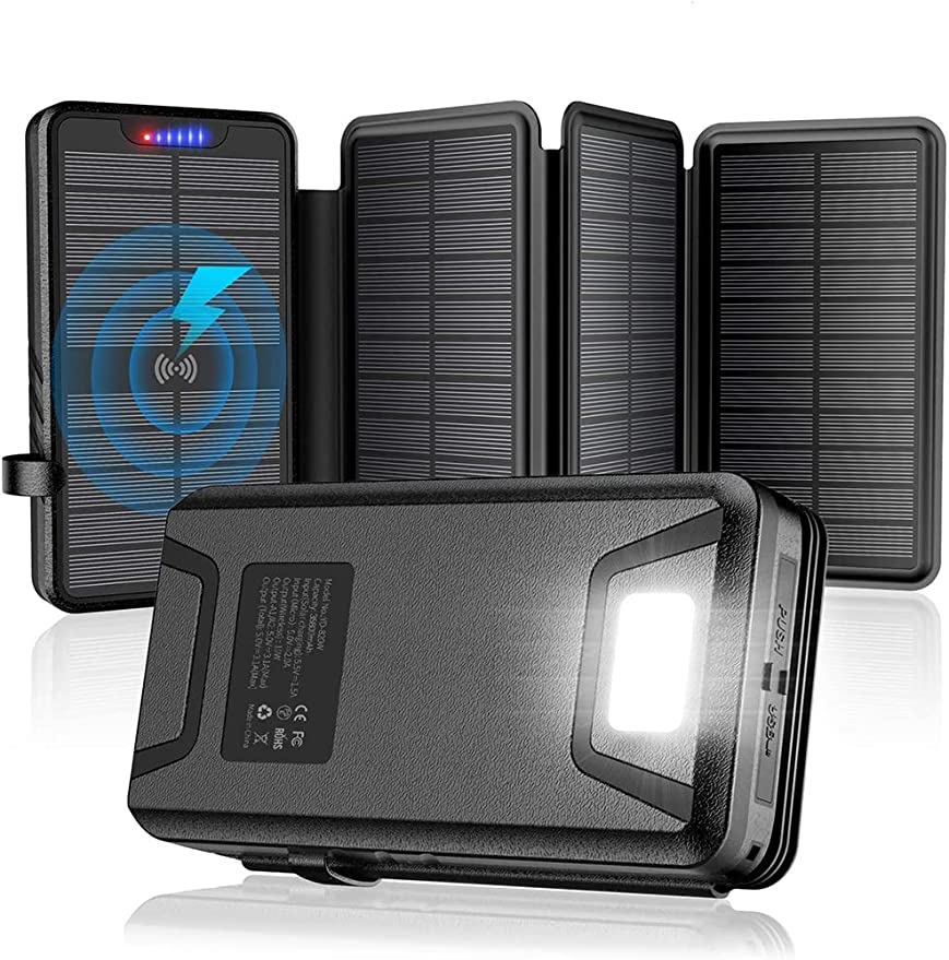 QiSa Waterproof Wireless Built-in Flashlight Solar Power Bank