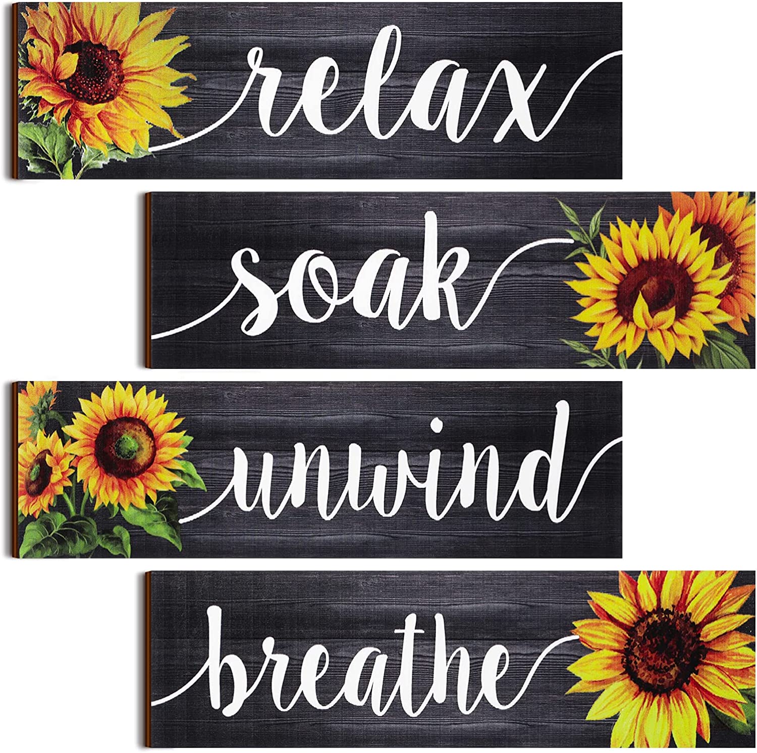 Jetec Rustic Wooden Signs Sunflower Decor, 4-Piece