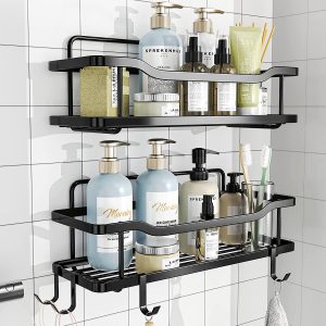 OMAIRA Movable Hooks Steel Shower Shelves, 2-Pack