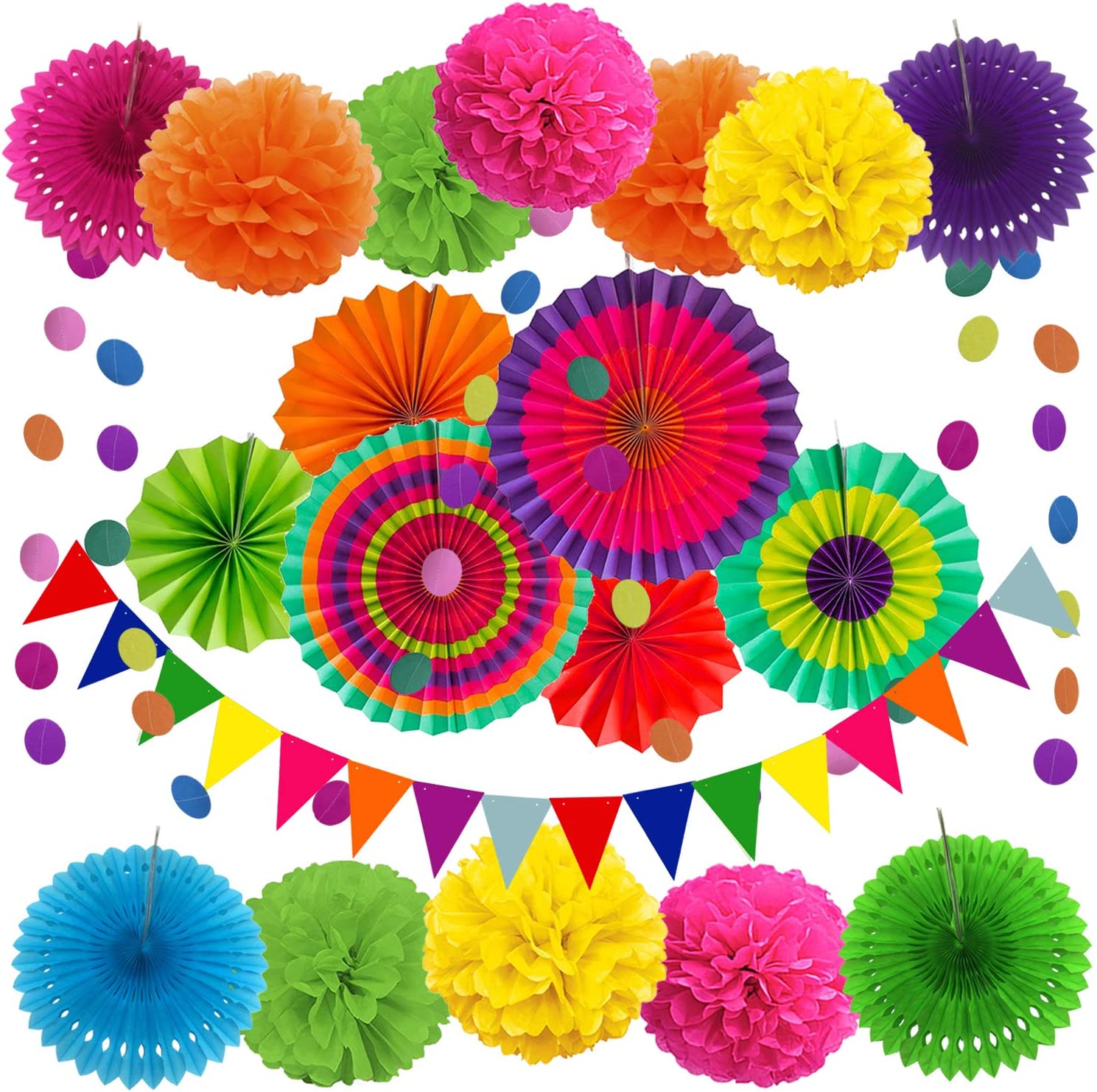 ZERODECO Hanging Paper Fans Party Decorations, 21-Piece