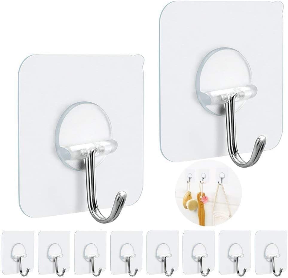 FOTYRIG Heavy Duty PVC Stick-On Coat Hooks, 10-Pack