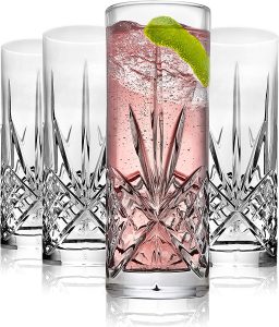 Godinger Diamond Pattern Grip Collins Glasses, 4-Piece