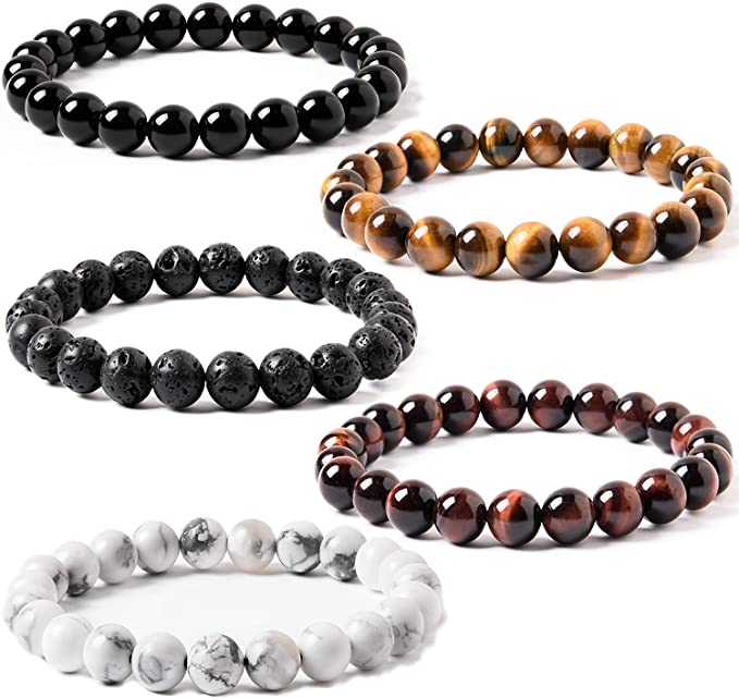 TIGERSTAR Natural Stone Beaded Men’s Bracelets, 5-Piece