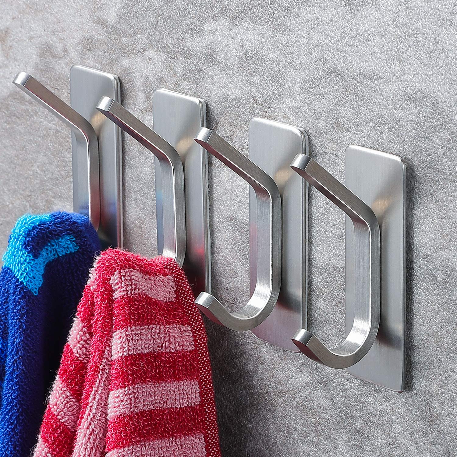 YIGII Waterproof Stainless Steel Stick-On Coat Hooks, 4-Pack