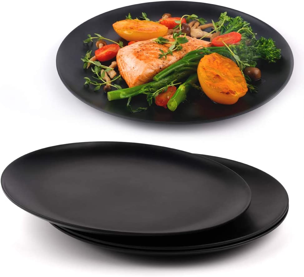 ACASSA Matte Glaze Finish Round Bamboo Plates, 4-Piece