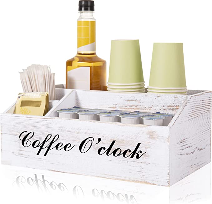 ADIIL Rustic Wooden Farmhouse Coffee Station Organizer