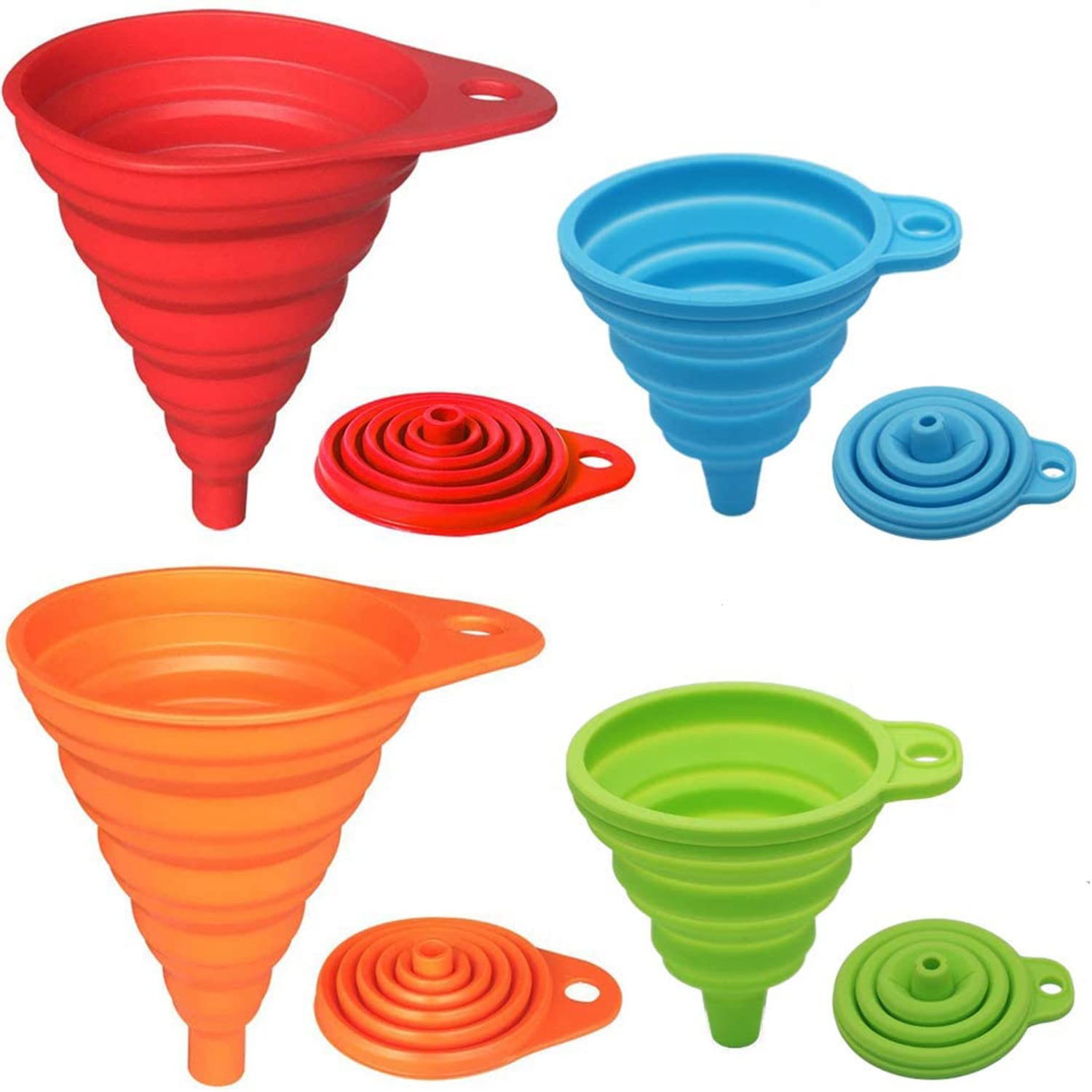 KongNai Assorted Sizes Collapsible Silicone Funnels, 4-Piece