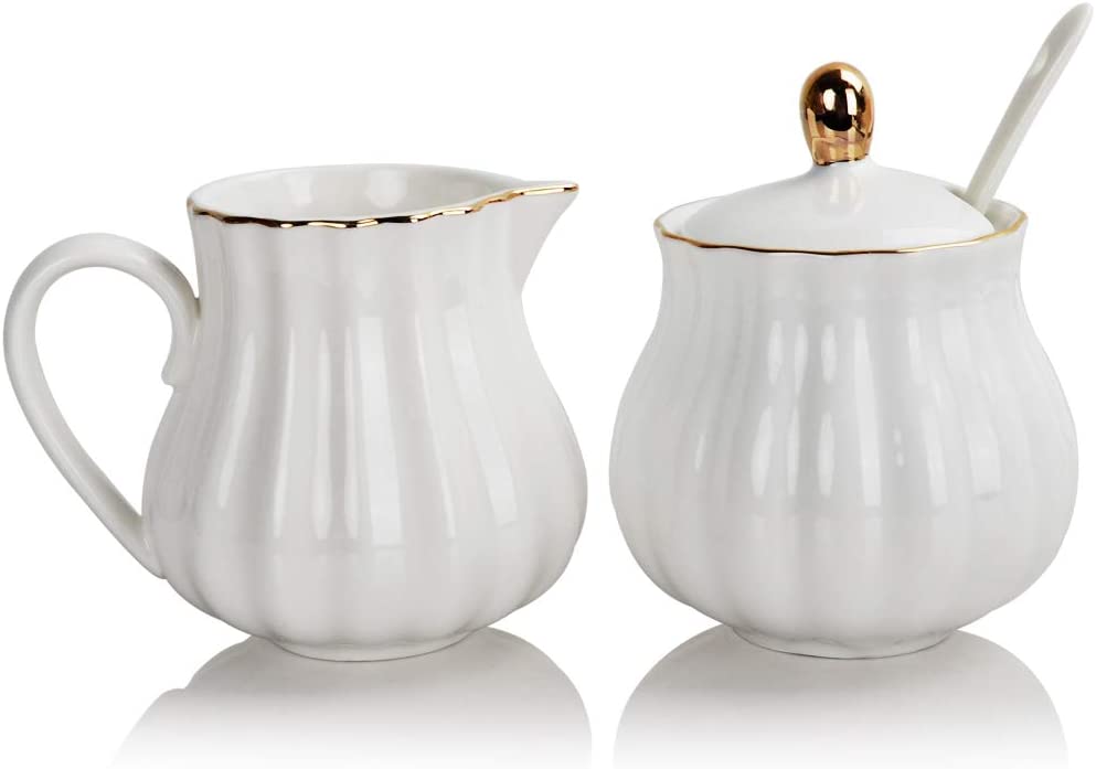 Sweejar Fluted Ceramic Sugar And Creamer Set, 3-Piece