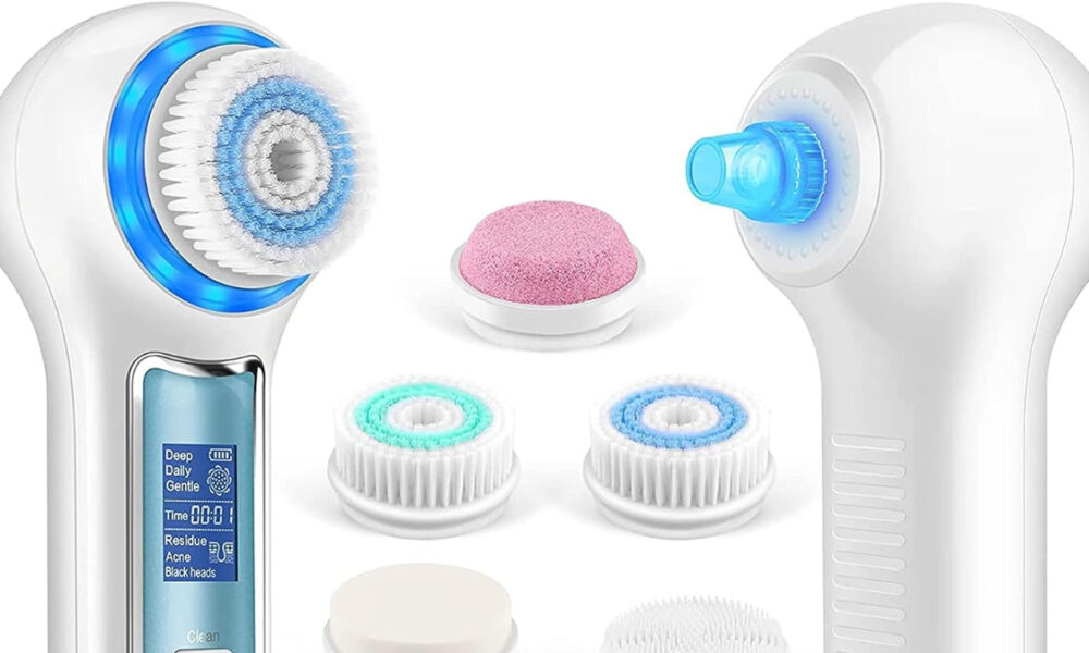 Three-in-one facial cleansing brush system in white