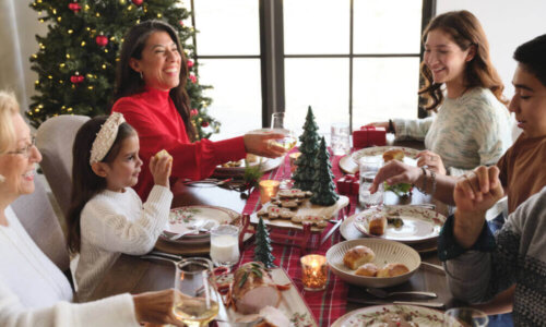 family eating Christmas dinner