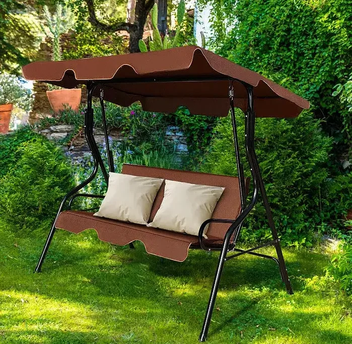 COSTWAY 3 Seats Patio Canopy Swing Glider Hammock Cushioned