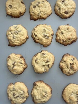 chocolate chip cookies on baking sheet