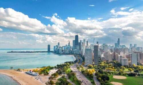 Chicago skyline and Lake Michigan